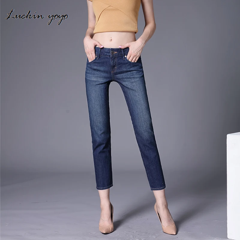Women Casual Jeans High Waist Ankle Length Jeans Vintage Blue Mom Jeans Fashion Slim Jeans Women