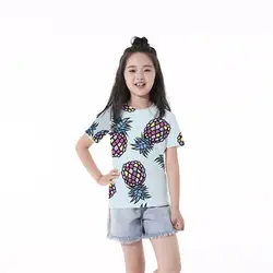 Летняя футболка с круглым вырезом и короткими рукавами для девочек 3-10 лет, с объемным цифровым принтом, с рисунком ананаса, модная футболка