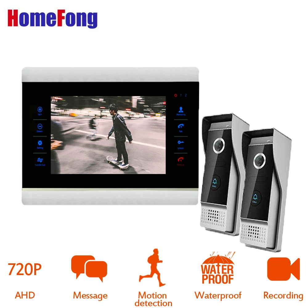 

HomeFong 7'' Video Door Bell Intercom Waterproof Doorbell Camera Touch Button Costomize Ring Tong/ Mp3/Mp4 Support 2Way Intercom