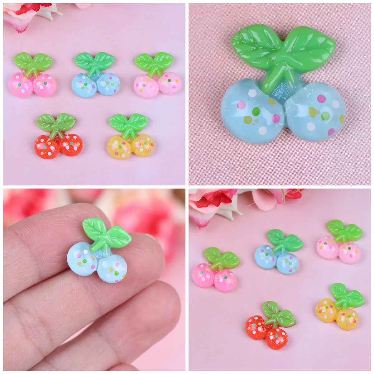 

10Pcs Mixed Resin Cherry Beads Decoration Crafts Cabochon Flatback Scrapbooking Fit Phone Embellishments Diy Accessories