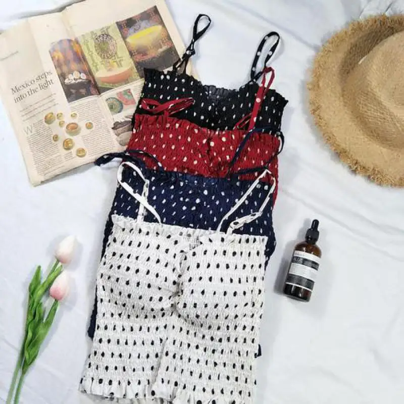 

Fashion Dot Sexy Women Tank Tops 2019 New Summer Off Shoulder Crop Top Korean Ladies Joker Casual Chiffon Spaghetti Strap Top