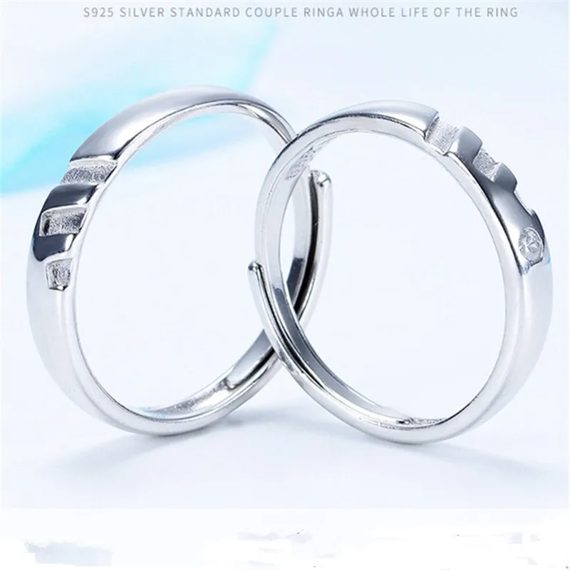 

simple design shiny polish stamp s925 couple 92.5 silver ring for lovers, fine rings