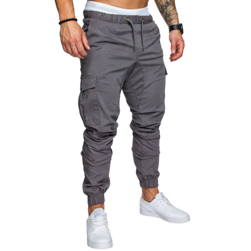 

Brand Male New Fashion 2018 Slim Solid Color Pocket Decoration Men Casual Pants Man Trousers Designer Mens Joggers