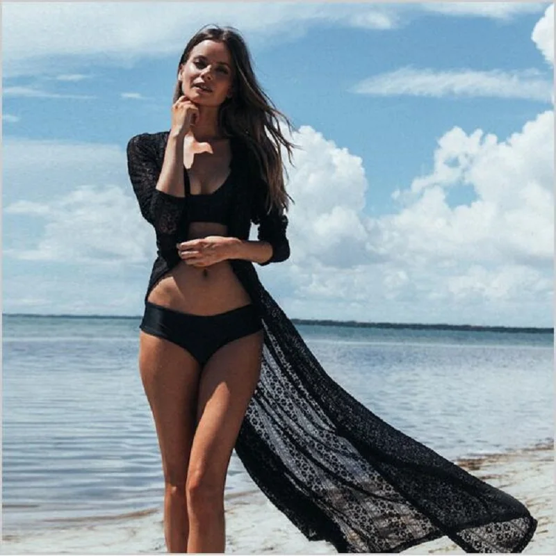 

Black Blouse Kimono Summer Women 'S Shirts Long Beach Tunic Lace Cardigan Sunscreen Cover Boho Tops Blouse Blusas Camisas Mujer