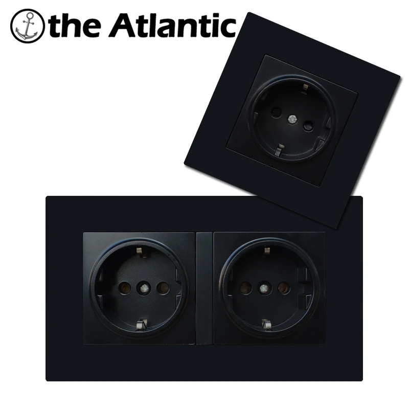 

Atlantic EU Wall Socket Plug Electrical Outlets For Smart Home Double 16A 250V EU Standard Power Socket Black Plastic Panel