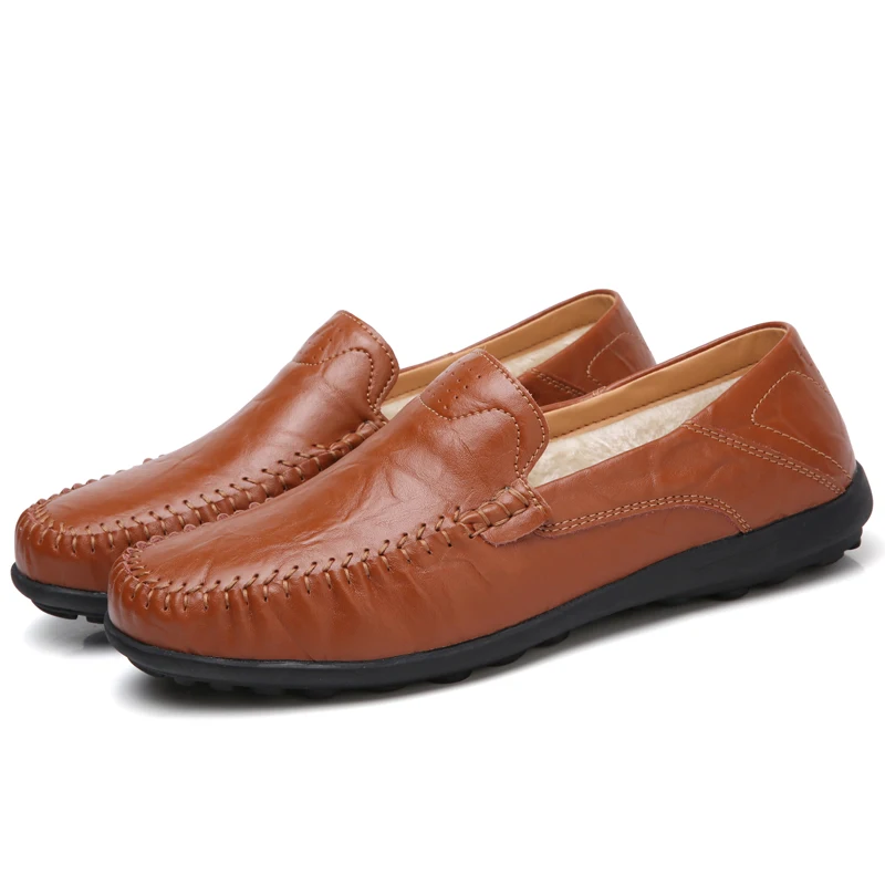 Jkpudun мужской обуви Повседневное Элитный бренд итальянский Для мужчин s туфли-лоферы из натуральной кожи на На зимнем меху мокасины; дышащая обувь; Слипоны для вождения