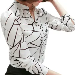 Для женщин шифоновая блузка рубашка 2019 женский офисные блузки печати Полосатый Dot Леди OL верхняя одежда с длинным рукавом шифоновая
