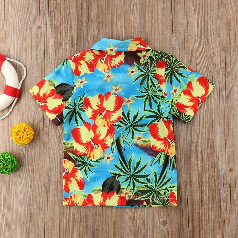 Hot Sale Baby Kids Boy Summer Shirts Kids Summer Blouses Floral Short Sleeve Beach Holiday Shirt Tops Age 0-5Y