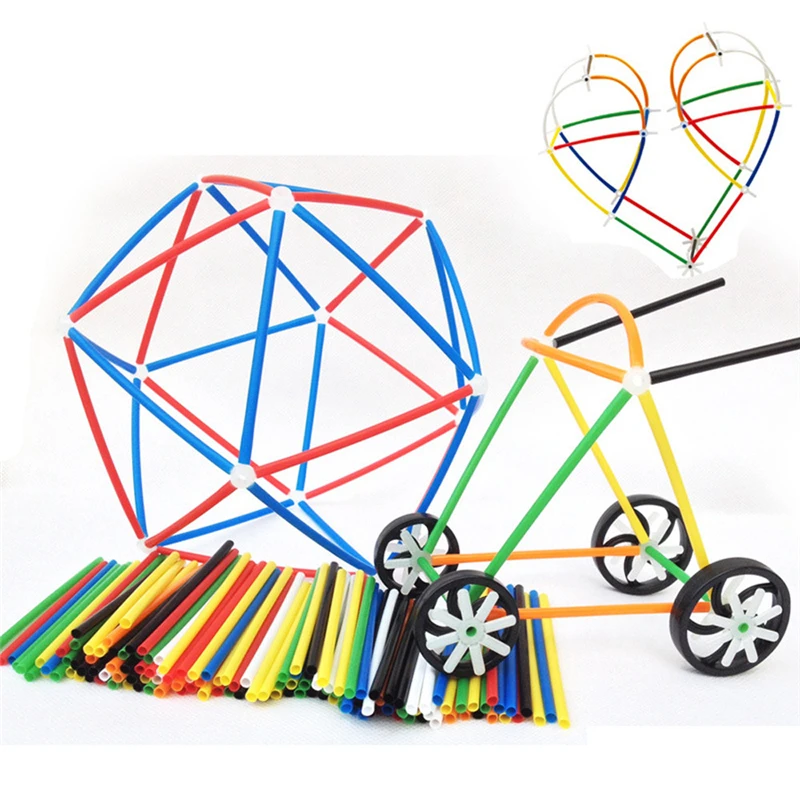 New Arrival 20cm Plastic Boys Girls 4D Straw Building Blocks Joint