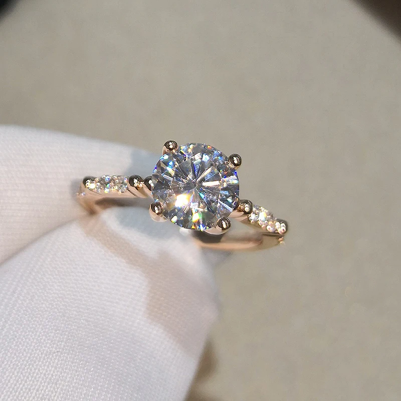 Solid 18K Yellow Gold Au750 1Ct 6.5mm Round Brilliant Cut Moissanites 4 Prong Ring Engagment Solarite For Women | Украшения и