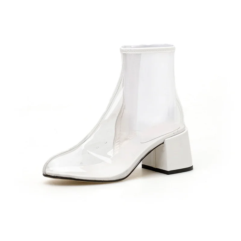

2019 net red explosion section transparent middle tube thick with foreign trade women's ankle boots white 0109