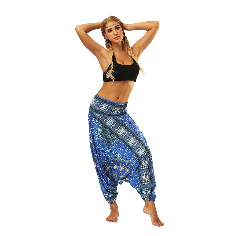 Women Pants Casual Summer Loose Yoga Trousers Baggy Boho Aladdin Jumpsuit Harem Long Trousers Comfortable Harem Pants F#J18 (2)