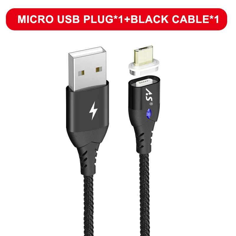 А. С микро USB Магнитный кабель Быстрая Зарядка адаптер Microusb зарядное устройство для samsung Xiaomi Tablet Android кабели для мобильных телефонов - Цвет: Black for Micro