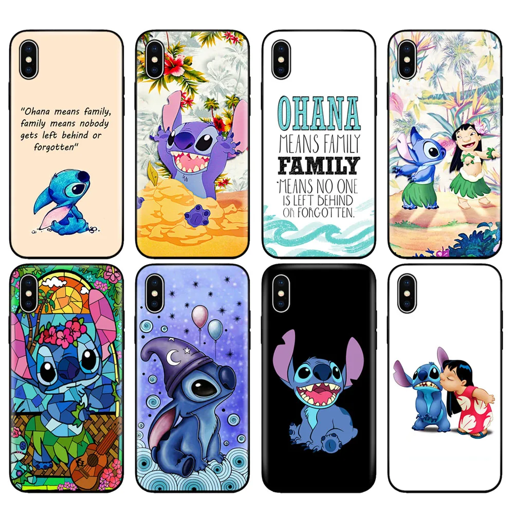 

Black tpu case for iphone 5 5s se 6 6s 7 8 plus x 10 case silicone cover for iphone XR XS MAX case LILO AND STITCH OHANA FAMIL