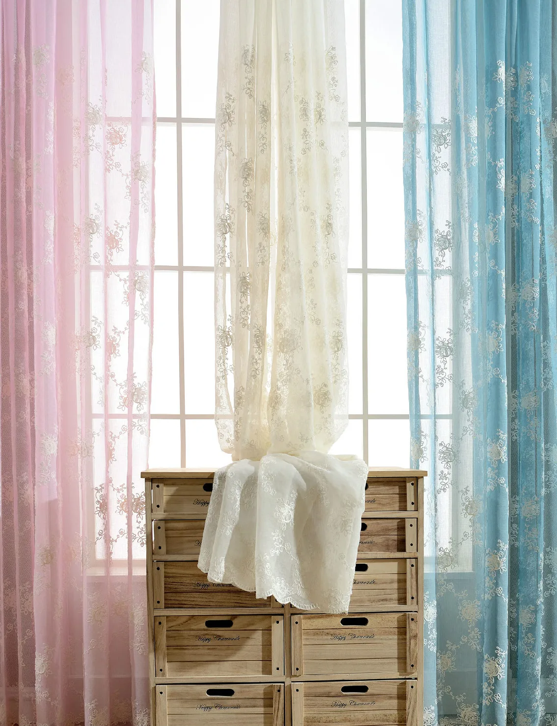 European White Embroidered Voile Curtains Bedroom Sheer Curtains for Living Room Tulle Window