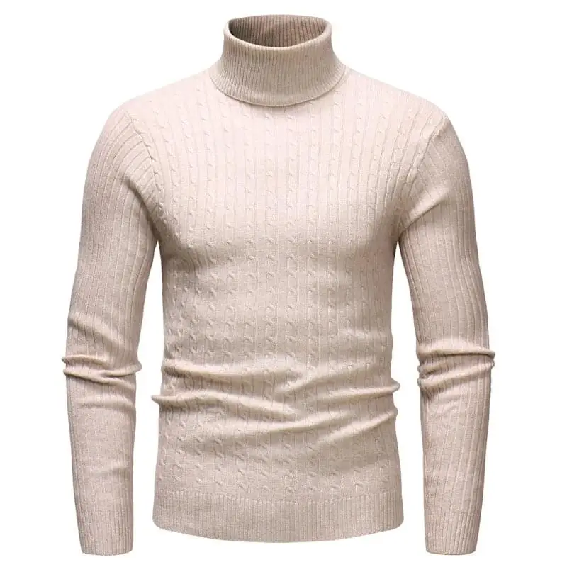 Мужской зимний теплый свитер с высоким воротником, однотонный облегающий пуловер с высоким воротником, мужской вязаный свитер с двойным воротником - Цвет: XZ01439