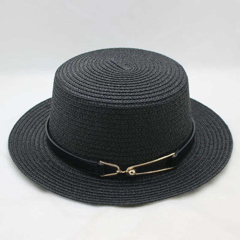 BINGYUANHAOXUAN,, летняя женская шляпа для путешествий, дикая, чистый цвет, шляпа от солнца, модная, с пряжкой, с металлическим плоским верхом, женская соломенная шляпа