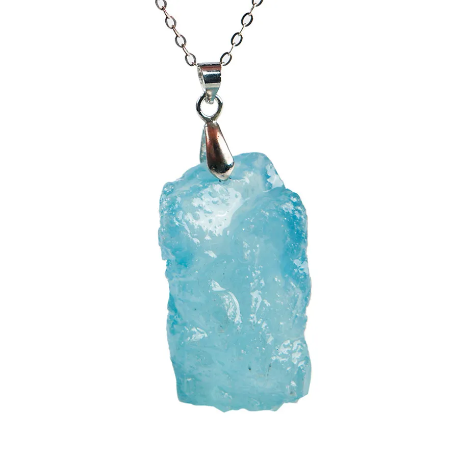 

Precious Blue Natural Aquamarine Gemstone Crystal Bead Necklace Fashion Pendant 35*20*15mm
