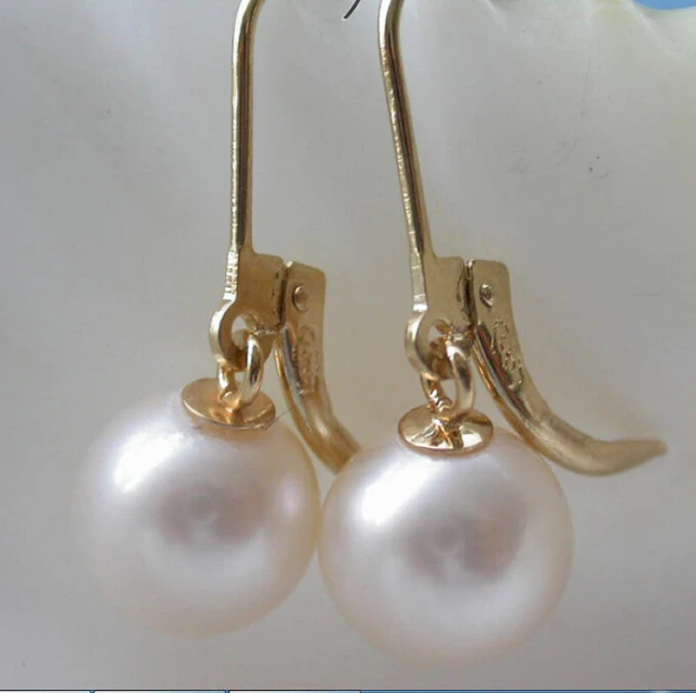 AAA++ 9mm white round freshwater pearl dangle earring plated - AliExpress