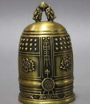 

China Buddhism Temple Brass Copper Dragon Lotus Carved Statue Buddha Clock bell