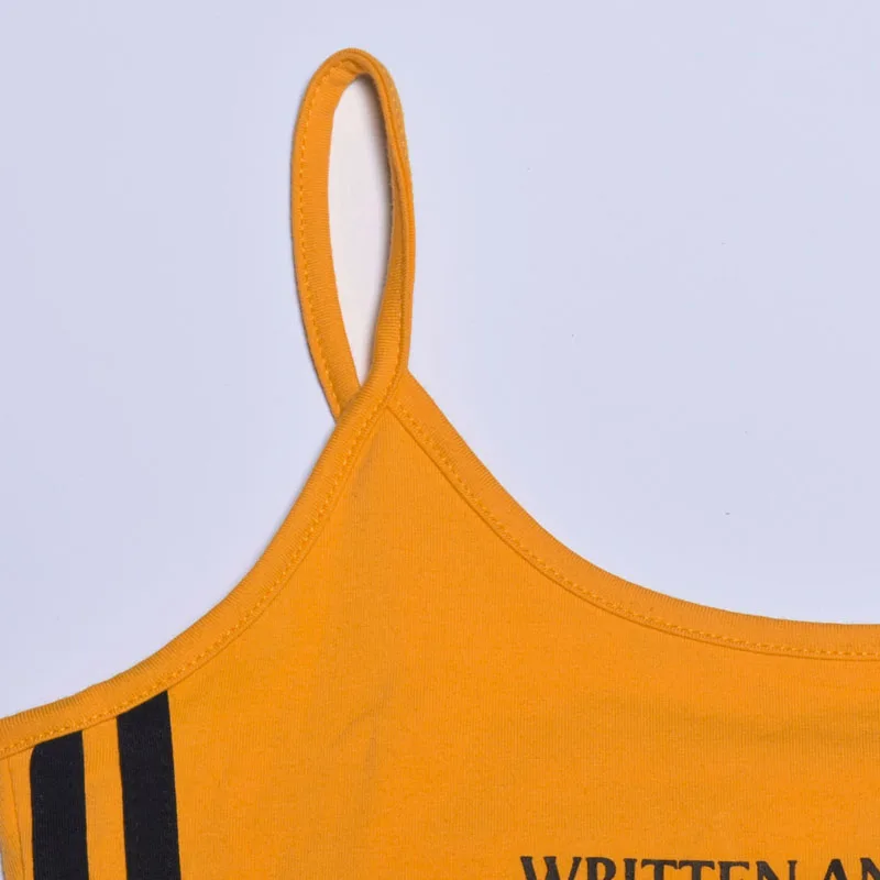 orange bodysuit QUENTIN TARANTINO Letter Print Bodysuit Women Sleeveless Striped Bandage Overalls 2020 Summer Yellow Rompers Bodycon Bodysuit lingerie bodysuit