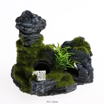 

New Resin House Fish Tank Shelter Aquarium Moss Ornament Rockery Decoration