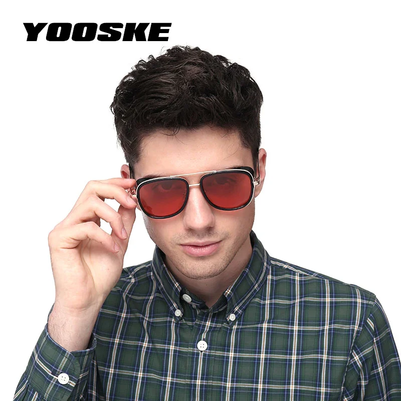 YOOSKE Железный человек 3 Тони Старк солнцезащитные очки для мужчин готические очки мужские стимпанк очки солнцезащитные очки красные солнечные очки фирменный дизайн