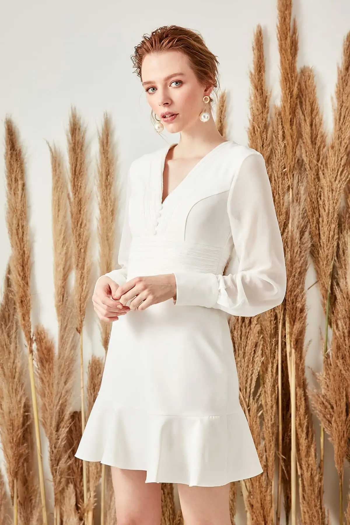 Trendyol экрю корсаж Деталь Платье TPRSS19BB0081 | Женская одежда
