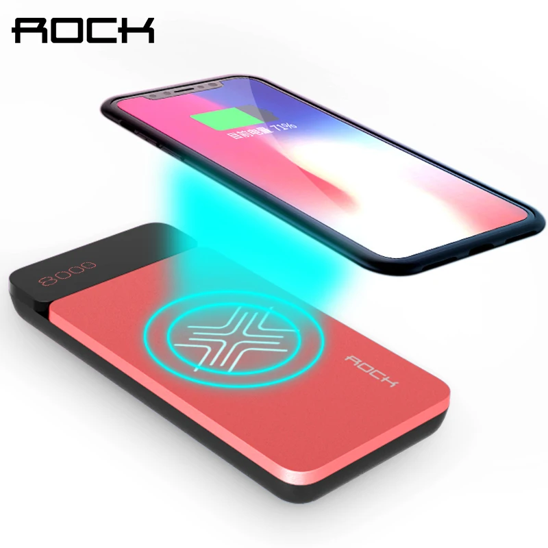 8000mAh LED LCD Wireless Charger Power Bank, ROCK 8000 mAh Digital Display Power Bank with Wireless Charger Function