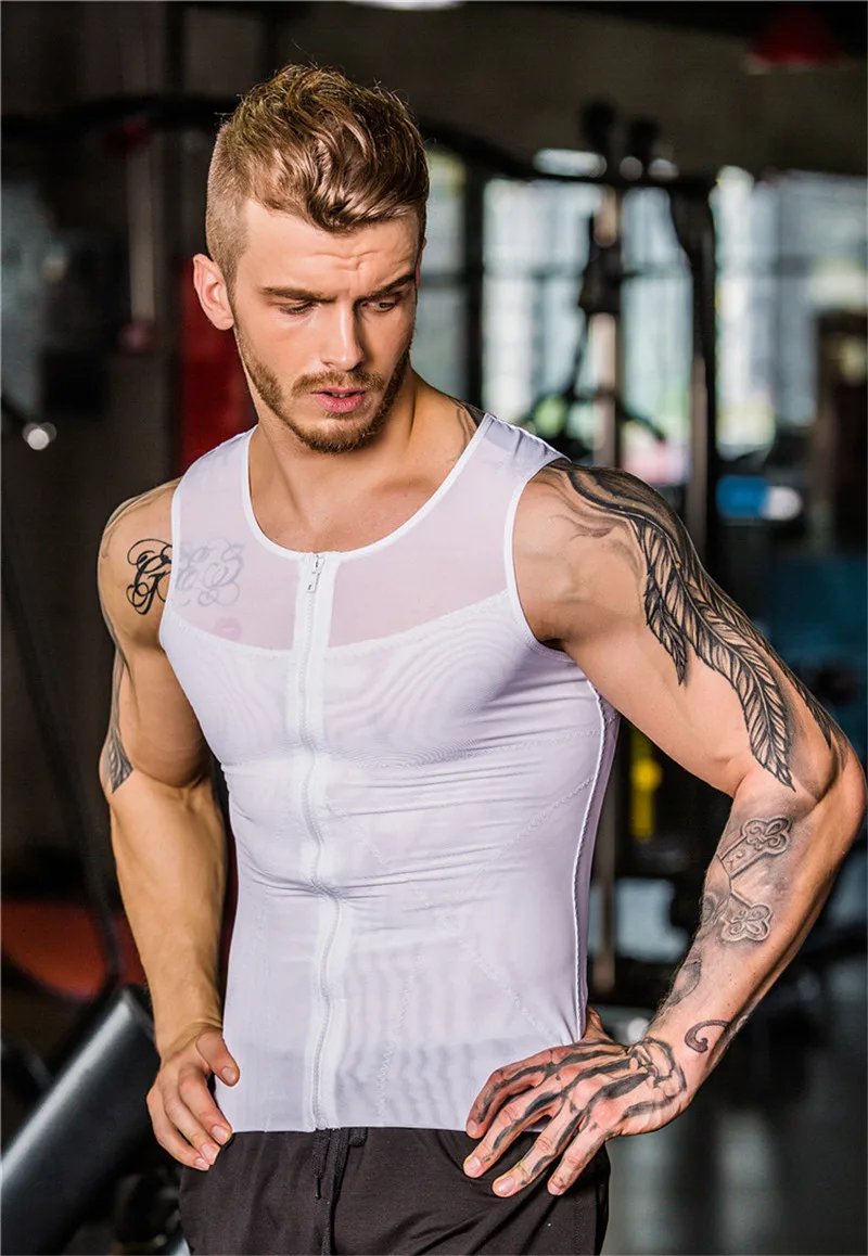 Fashion Mens Shapewear Slimming Girdle Belly Zipper Vest Male Body
