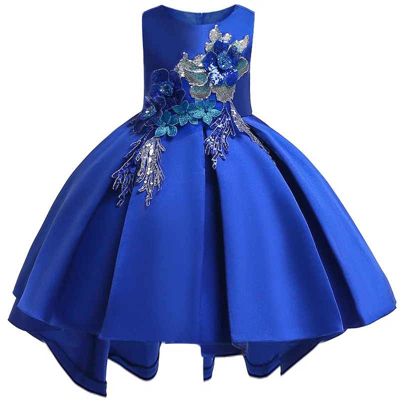 Рождественское кружевное платье принцессы с цветочным узором для девочек; платье для дня рождения; детское платье для выпускного бала; платья для свадебной вечеринки; Vestidos; торжественное платье; одежда - Цвет: Blue