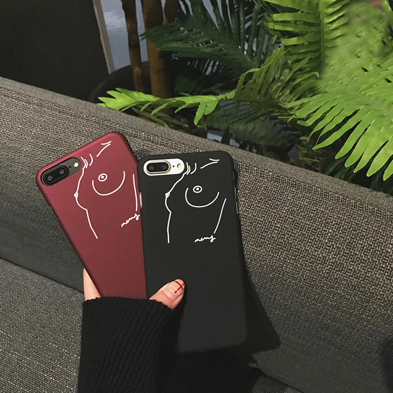 fashion black\wine red Half pack Phone Cases for IPhone 6 6s 7 8 plus X XS Interest funny Sexy line Frosted Cover pc hard Fundas |