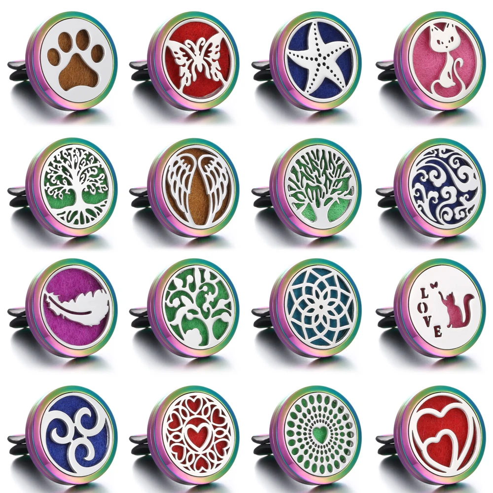 

2019 New Colorful Stainless Steel Essential Oil Car Diffuser Vent Clip Aroma Diffuser Jewelry Aromatherapy Open Locket Pendants