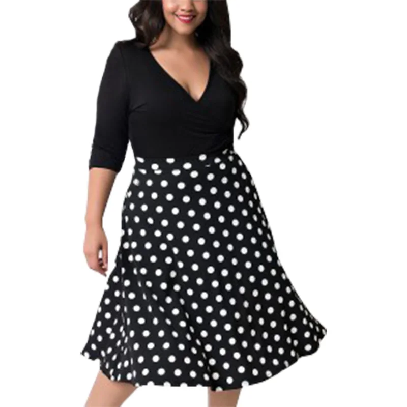

Europe America large yards dress V-neck sleeve dresses big swing vestido women clothing vestidos LBD1223