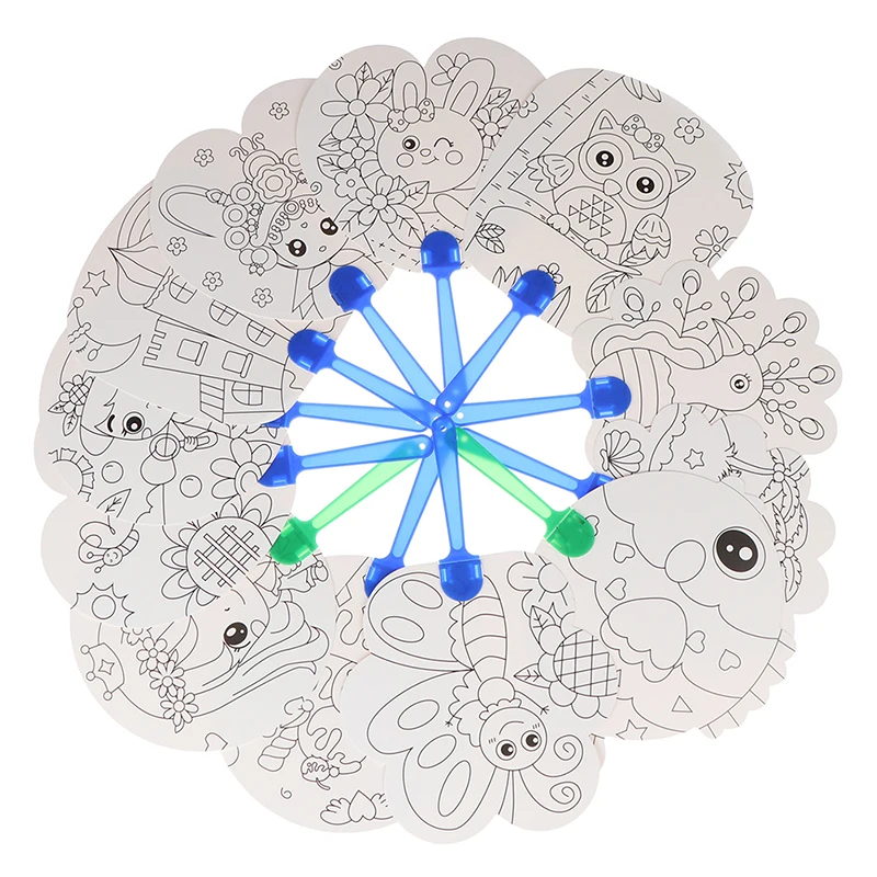 DIY Coloring hand fan Kids Cartoon Hand Fan Paper Art Craft Material for Kindergarten Preschool Drawing Toy Kids Gifts