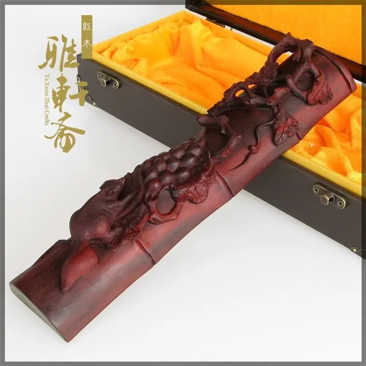 

High-grade mahogany red sandalwood Paperweight wood carving crafts the "scholar's four jewels" squirrel figure calligraphy suppl