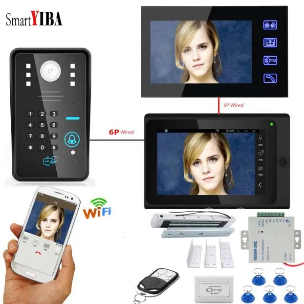 SmartYIBA 7\Wifi Doorbell Camera Electronic Magnetic Door Lock Intercom Kits Videophone Door Phone 12V Power Supply Exit Button