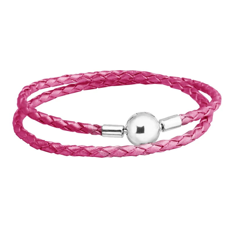 Rose Round Clasp Leather Bracelets 100% 925 Authentic Sterling Silver-Jewelry Free Shipping | Украшения и аксессуары