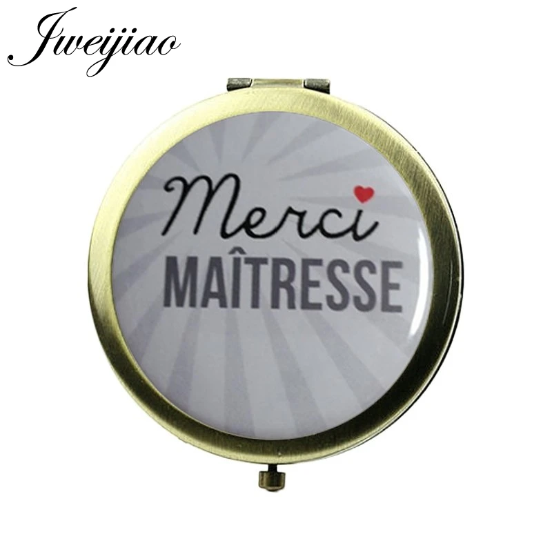 JWEIJIAO Merci Maitresse французские учители винтажное зеркало для макияжа стеклянная, кабошонная, бронзовая круглая карманные зеркальца для девушек женские подарки - Цвет: MM66