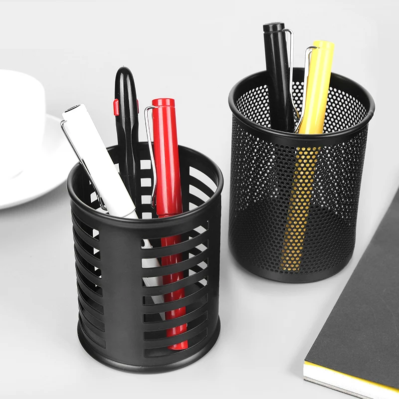 M&G Wire net pen container, round black metal mesh pen holder, multifunctional pen container
