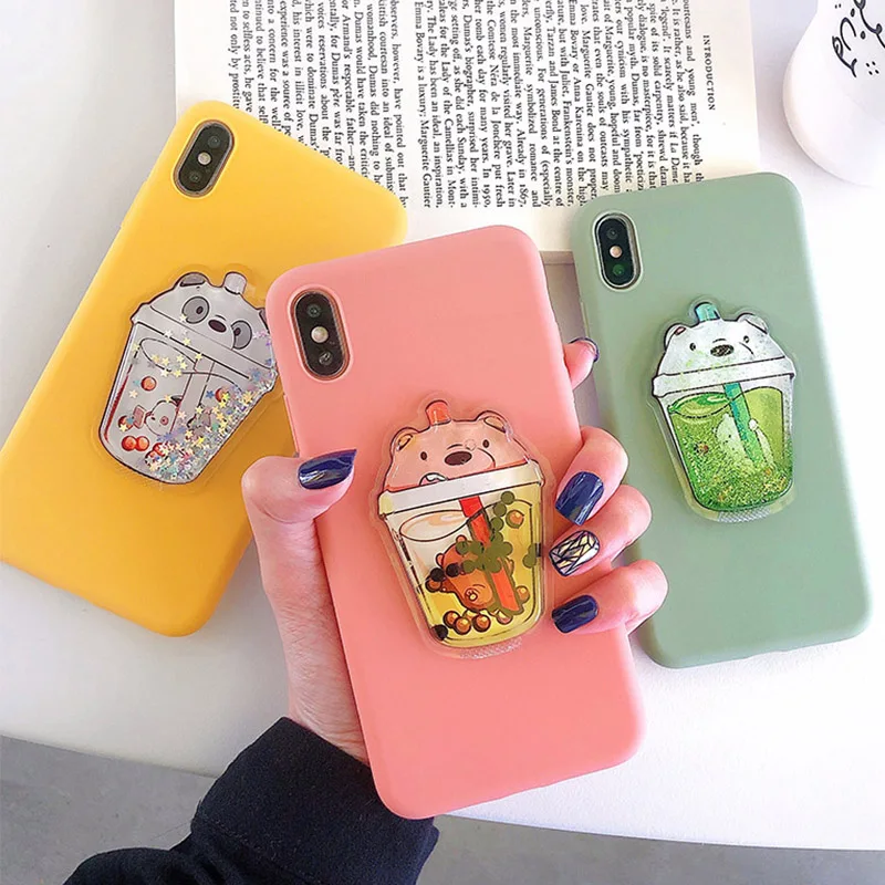 

Cute Cartoon 3D Bear quicksand matte phone case For iPhone X Xs Max Xr 8 7 6 6s Plus case Soft silicone TPU back Cover Fundas
