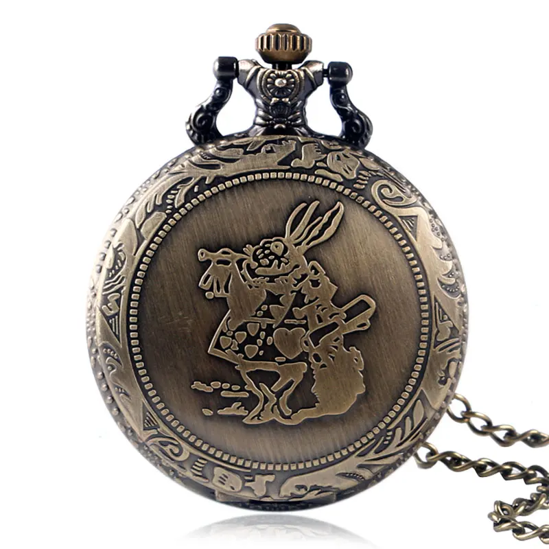 

2017 Vintage Antique Cooper Alice In Wonderland Mr. Rabbit Pattern Cute Quartz Pocket Watch Men Women Gift With Necklace Chain