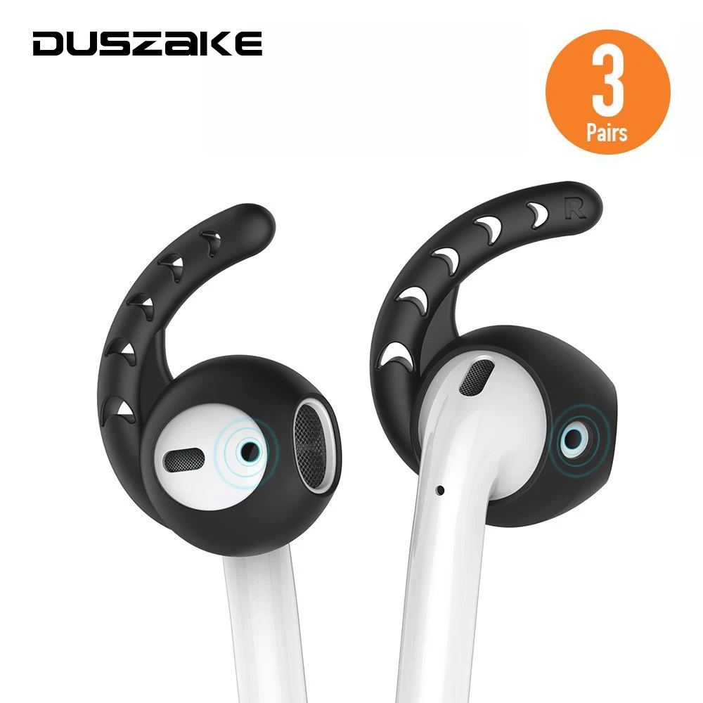 

Duszake Replacement Soft Silicone Antislip Ear Cover Hook Earbuds Tips Earphone Silicone Case for AirPods 3 Pairs Black