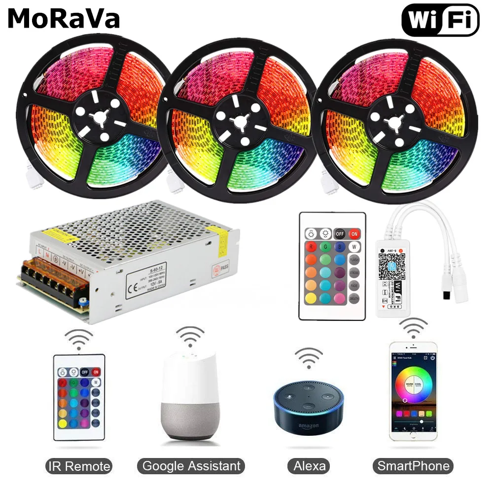 5050 RGB светодиодный беспроводной WiFi светодиодный светильник 5 м 10 м 15 м комплект 12 В 150 светодиодный водонепроницаемый гибкий веревочный светильник+ WiFi контроллер+ блок питания