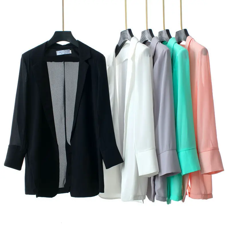 

Big Size New Chiffon Blazer Office Lady Casual Notched Jacket Summer Split Slim Thin Outerwear Workwear Casaco Female Tops f746