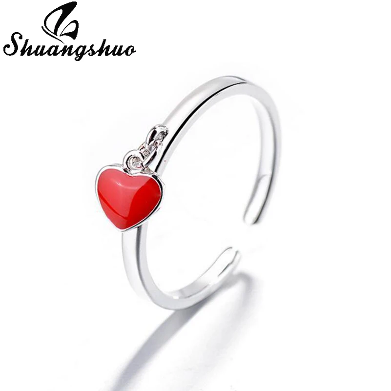 Shuangshuo, корейский стиль, Женское кольцо с сердечком, женское кольцо с красным сердцем, кольцо на палец для женщин, кольцо с сердцем, свадебное ювелирное изделие, подарки
