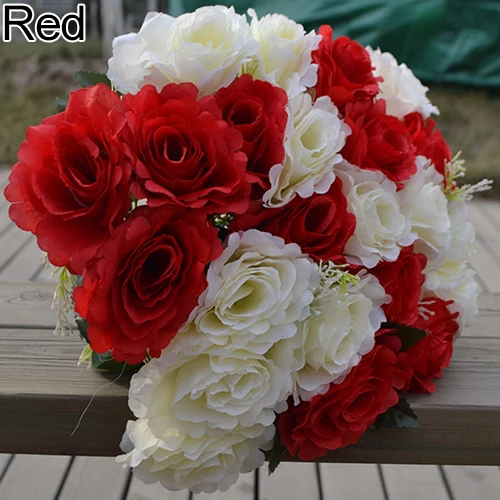 1 Large Bouquet 24 Heads Bridal Wedding Artificial Faux Silk Rose Flowers Decor (1)