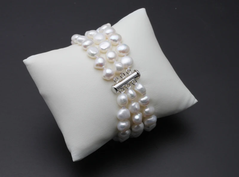 925 пробы Серебряный 7-8 мм черный барокко 3 ряда натуральный Пресноводные жемчужные браслеты, ювелирные изделия браслет для женщин