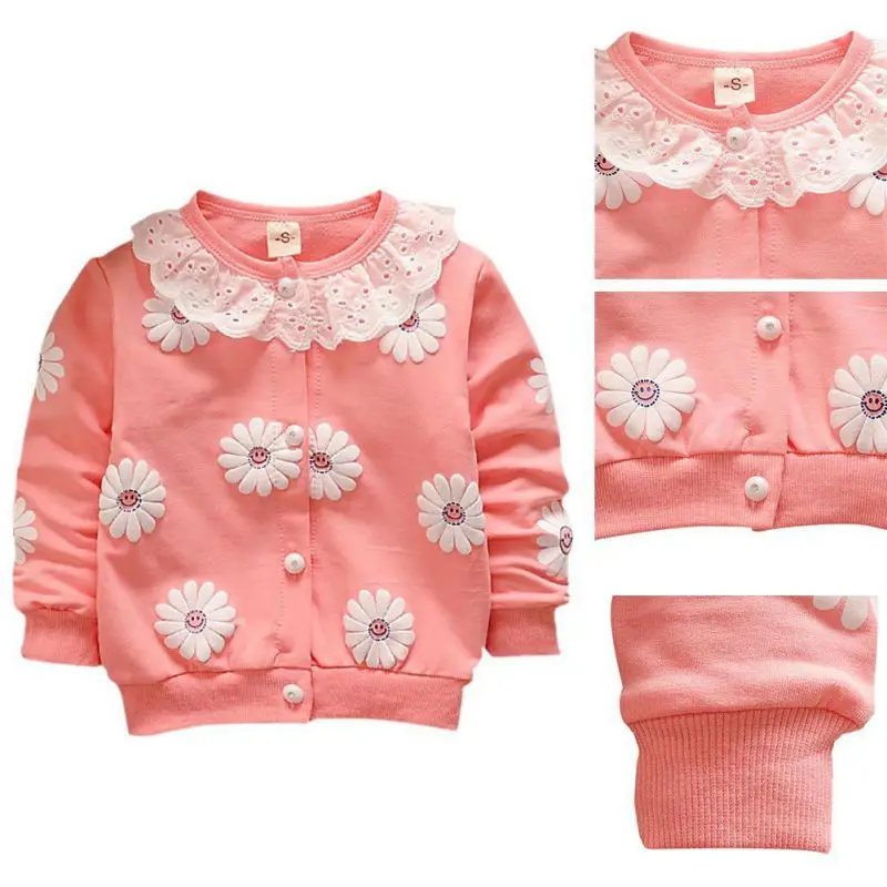 Весенне-осенняя хлопковая куртка для маленьких девочек куртка на молнии Цветочный кардиган для маленьких детей куртка с длинными рукавами