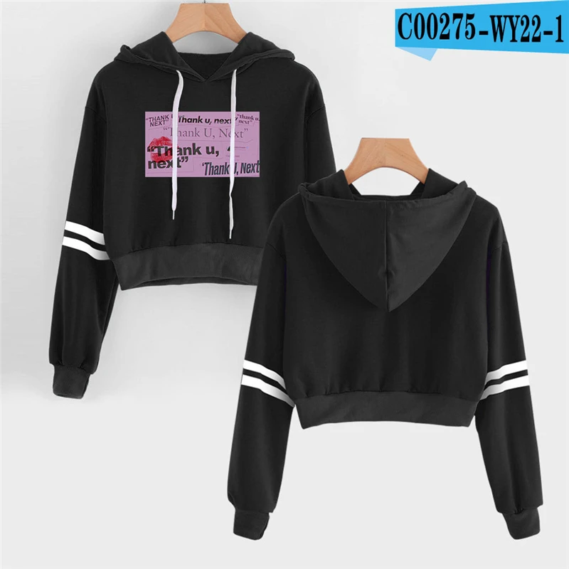 Ariana Grande Cropped Hoodie Girls High Waist American Singer Female Tracksuit Black Ariana Grande Clothing Hooded Crop Top Ariana Grande Cropped Hoodie Girls High Waist American Singer Female Tracksuit Black Ariana Grande Clothing Hooded Crop Top